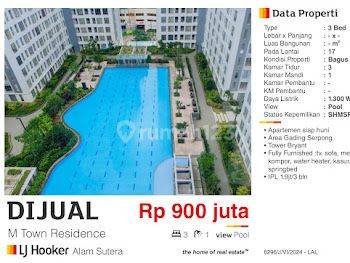 Dijual Apartemen M Town Residence 3 BR Gading Serpong Bagus Full Furnished Lokasi Depan Mall Sms 1