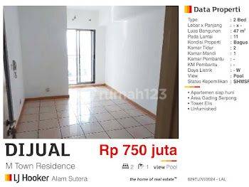 Dijual Apartemen M Town Residence 2 BR Gading Serpong Tangerang Bagus Siap Huni  1