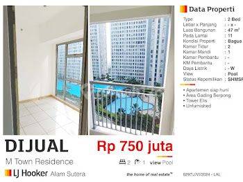 Dijual Apartemen M Town Residence 2 BR Gading Serpong Tangerang Bagus Siap Huni  2