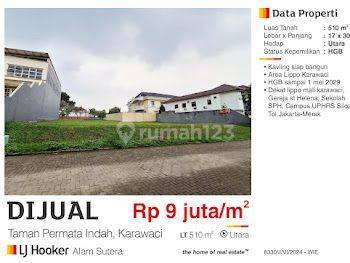 Dijual Tanah Taman Permata Indah Lippo Karawaci Tangerang 510 M2 Siap Bangun  1