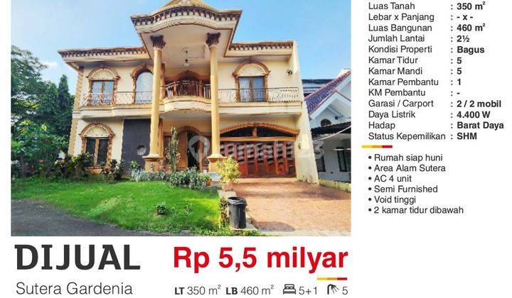 Dijual Rumah 2,5 Lantai Mewah 460 M2 Sutera Gardenia Alam Sutera Tangerang Bagus Siap Huni  2