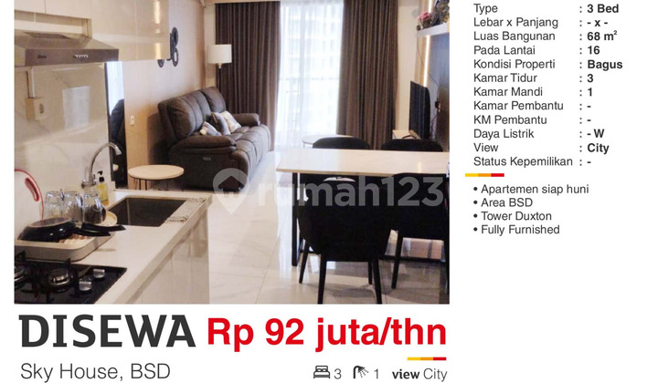 For Rent 3 BR Apartment Sky House BSD City Tangerang Good Full Furnished Ready to Occupy Rei For Rent 3 BR Apartment Sky House BSD City Tangerang Good Full Furnished Ready to Occupy Rei