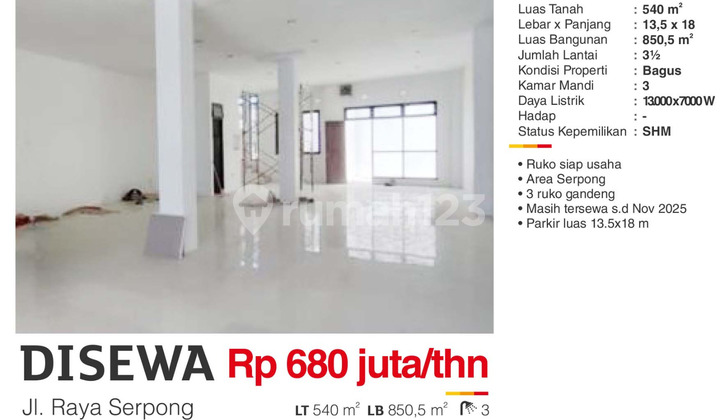 For Rent: 3 Connected Shophouses, Tangerang City, Main Road, Good Condition, Ready for Business, Strategic Location, Adi.