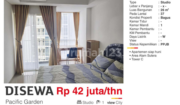 For Rent Pacific Garden Tower C Alam Sutera Apartment, specifically for Binus Campus Students