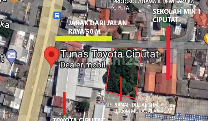 Dijual Tanah 1300 m2 Di Jalan Dewi Sartika Ciputat Tangerang Selatan SHM Alx
