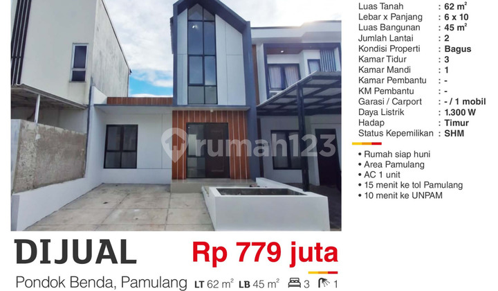 For Sale 2-Storey House Pondok Benda Pamulang South Tangerang, Good Condition, Ready to Occupy Adi. 2