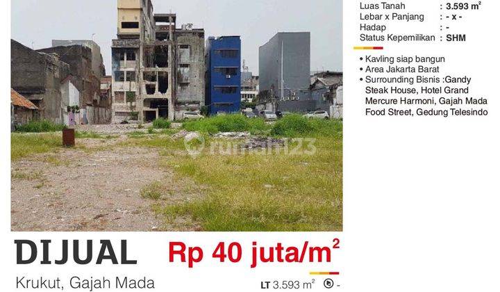 Dijual Tanah 3593 M2 Krukut Gajah Mada Jakarta Pusat Sertifikat SHM Dijalan Utama  2