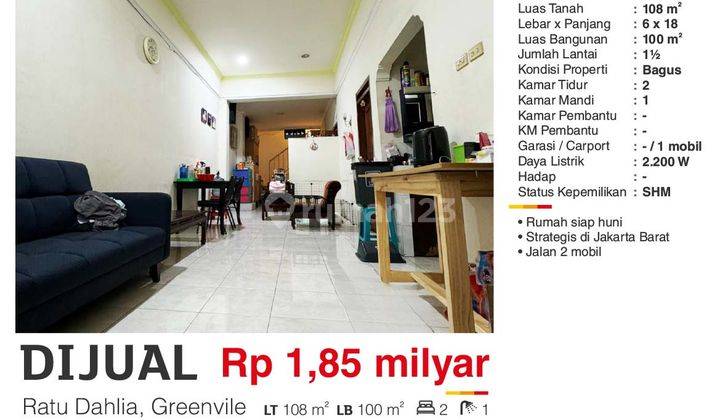 Dijual Rumah 1,5 Lantai Ratu Dahlia Green Ville Jakarta Barat Bagus Siap Huni SHM Rie 2