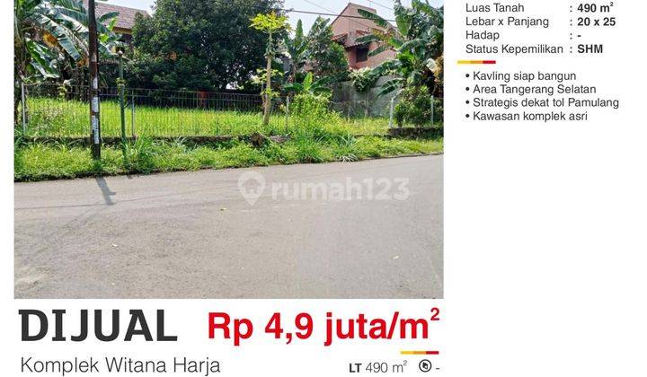 Dijual Tanah 490 m2 Komplek Witana HArja Tangerang Selatan Strategis Yoy 2