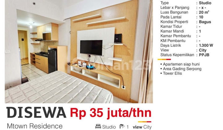Di Sewa Apartemen Studio M Town Gading Serpong Tangerang Tower Ellis Full Furnished Siap Huni FHerl 2