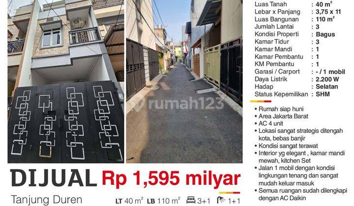 Dijual Rumah 3 Lantai Murah Tanjung Duren Jakarta Barat Bagus SHM Lokasi Tengah Kota Rei  2