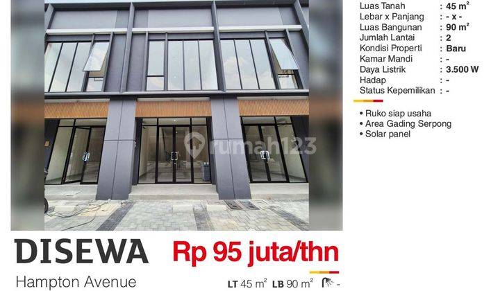 Di Sewa Ruko Baru 2 Lantai Hampton Avenue Gading Serpong Tangerang Banten Vel 2