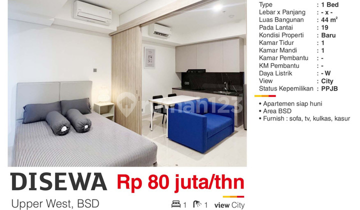 For Rent 1 BR Upper West BSD Tangerang Apartment, Good Condition, Ready to Occupancy. For Rent 1 BR Upper West BSD Tangerang Apartment, Good Condition, Ready to Occupancy.