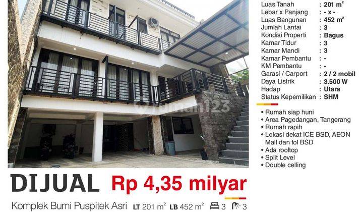 Dijual Rumah Murah 3 Lantai Komplek Bumi Puspitek Asri Tangerang Bagus Siap Huni  2