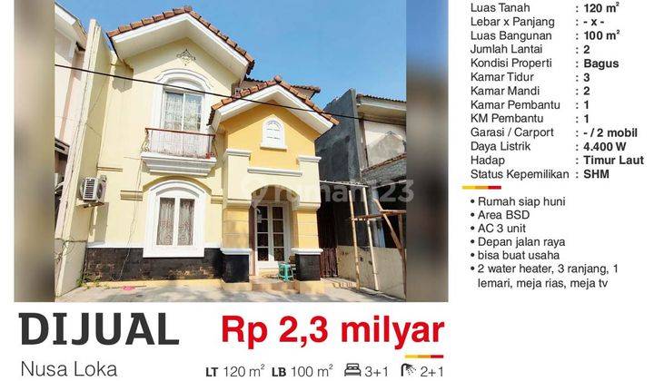 Dijual Rumah 2 Lantai Nusa Loka Bsd Tangerang Bagus Siap Huni SHM Lokasi Strategis Sel 2