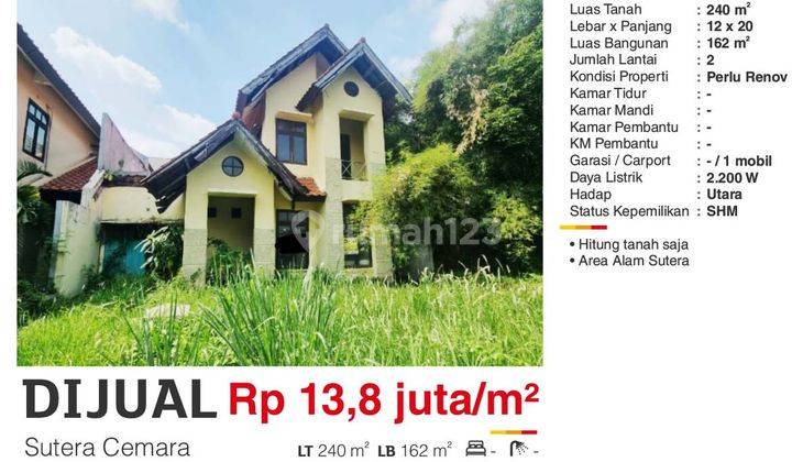 Dijual Rumah 2 Lantai Hitung Tanah Saja Sutera Cemara Alam Sutera Tangerang , Shm, Sel  2