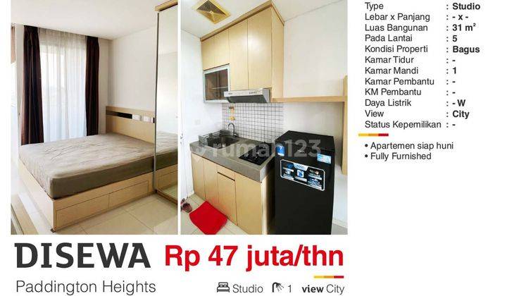 Disewa Apartemen Paddington Heights Studio Bagus Siap Huni Full Furnished Alam Sutera Sebelah Campus Binus Alam Sutera  1