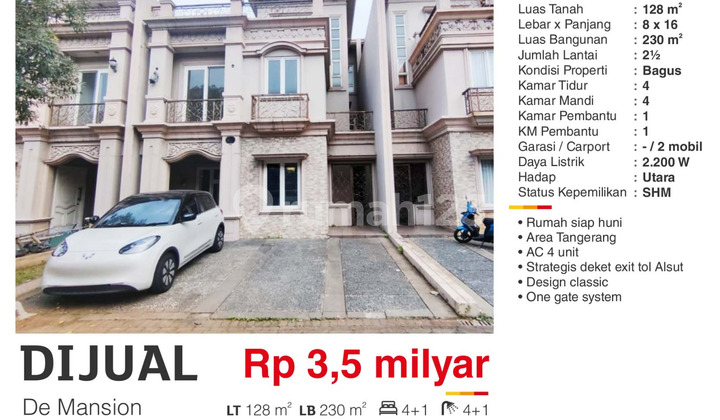 For Sale: 2.5-Story House in Demansion Cluster, Alam Sutera Tangerang, Excellent Condition, Ready to Occupy. 2