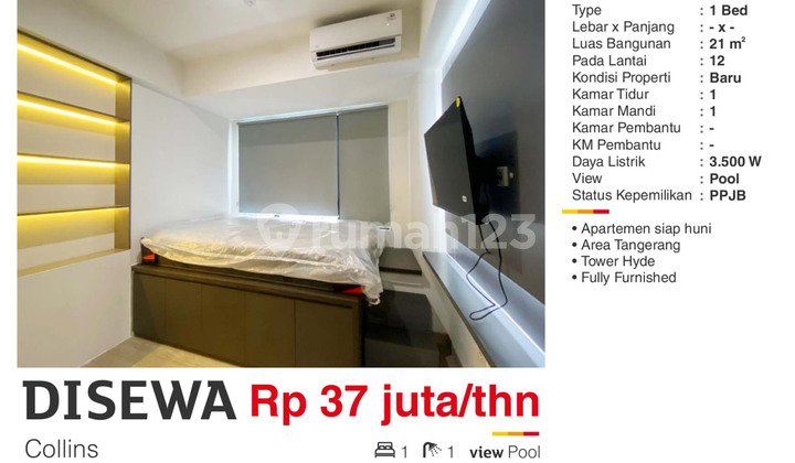 For Rent Collinz Apartment Tangerang Studio Type Fully Furnished New Rio For Rent Collinz Apartment Tangerang Studio Type Fully Furnished New Rio