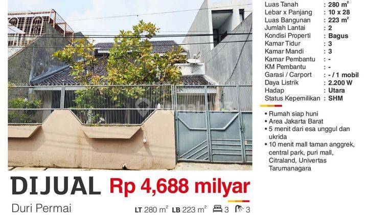 Dijual Rumah 2 Lantai Duri Permai Tomang , Kebon Jeruk Jakarta Barat Bagus Siap Huni SHM Tomp  2