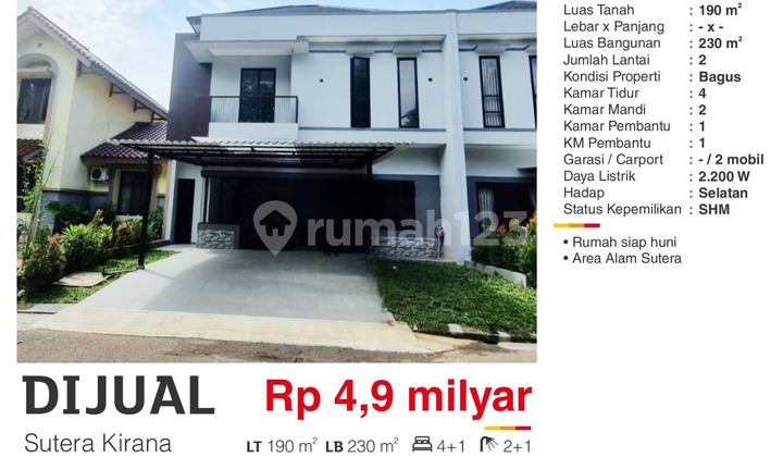 Dijual Rumah Jarang Ada 2 Lantai Sutera Kirana Alam Sutera Tangerang Bagus Siap Huni Sel 2