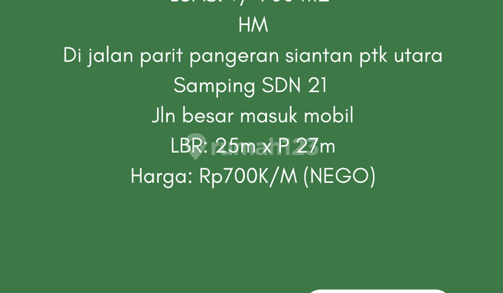 dijual tanah lokasi siantan 700 rb per meter 1