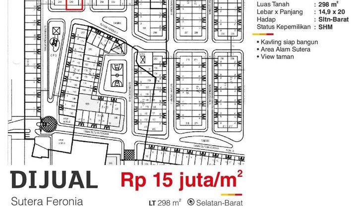 Harus Terjual Kavling Sutera Feronia, Alam Sutera. Hadap Utara 1