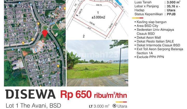 Disewa Kavling Komersial Bsd City Avani,jl Raya Boulevard Cisauk  1