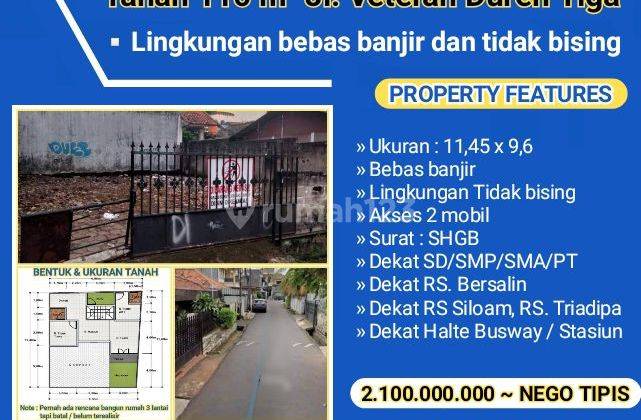 Tanah 110 m2 Jl. Veteran Duren Tiga, Bebas banjir, Tidak bising 1