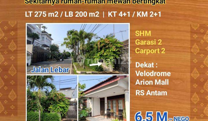 Rumah 1 lt daerah elit,  jalan besar, di sekitaran Rawamangun 1