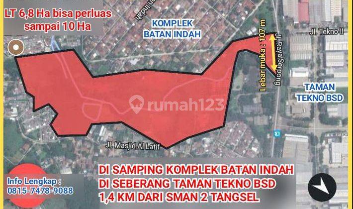 Lahan 6,8 Ha Zona Kuning Pinggir Jalan Raya Utama Serpong, S H M 1