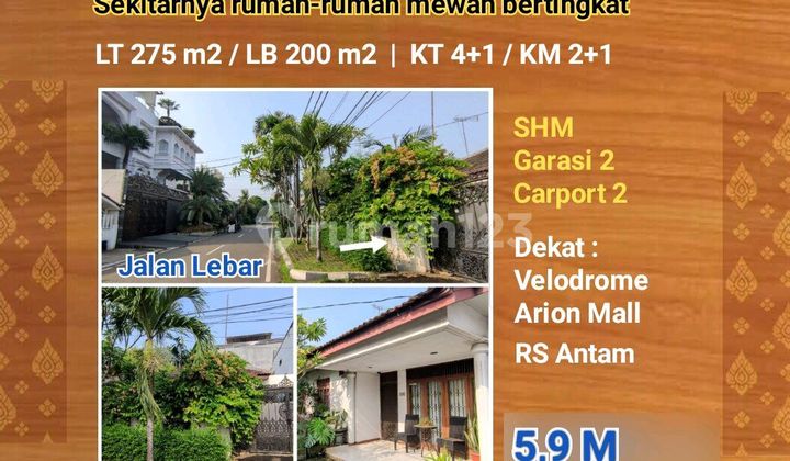 Rumah 1 lt Daerah Elit, Jalan Besar, di Sekitaran Rawamangun
