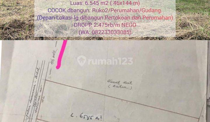 TERMURAH Tanah nol jalan raya bringkang menganti Gresik, super strategis, cocok unt perumahan/office/ruko/pergudangan, hanya 2.475rb/m msh Nego BAGUS UNT INVESTASI! 1