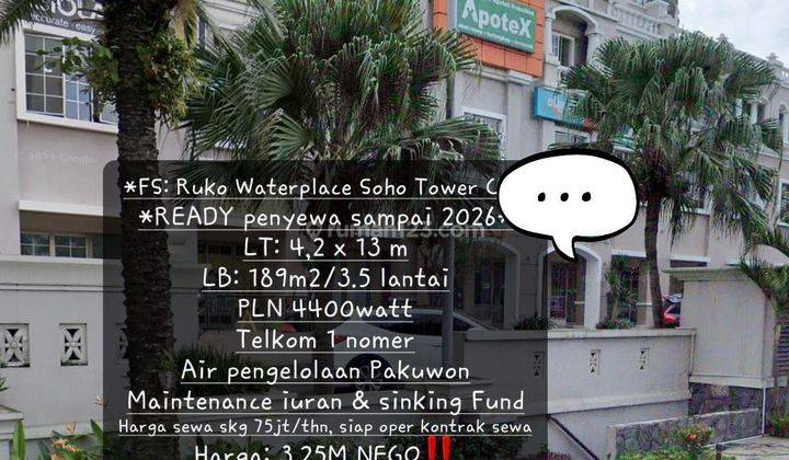 TERMURAH DROPP RUKO Tokan Waterplace 3.5Lt sudah adaa penyewa sampai 2026, lsg terima passive INCOME nego tipis! 1