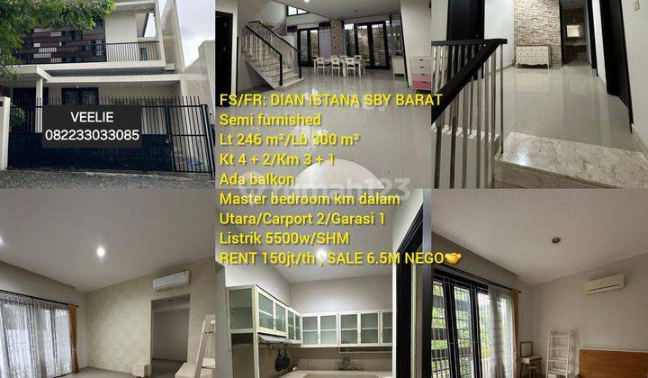 RENT/SALE: 2LT MINIMALIS DIAN ISTANA GRAHA FAMILY SBY BARAT, FURNISH BGS, JUAL 6.5M, SEWA 150jt/thn. 1