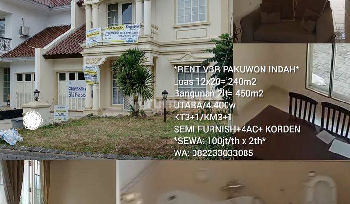 RENT 2LT RMH PAKUWON INDAH SEMI FURNISH, WITH AC, GORDEN [MINIM 2TH] 1