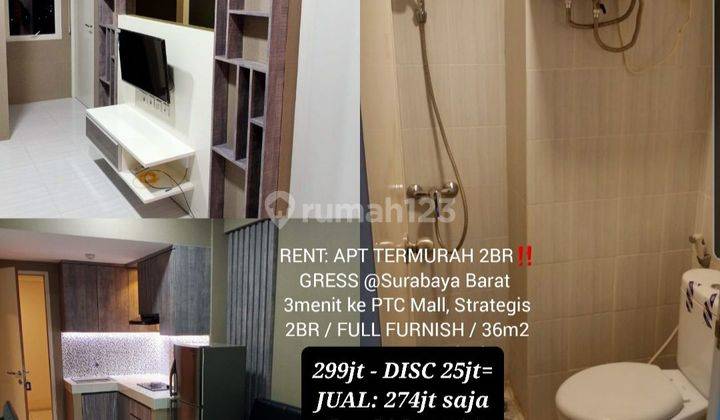 Termurah+furnish Lengkap: Apart Cbd 2br Surabaya Barat, View Pool+city, Rent 28jt/Thn Nett; Jual 255jt Cash Keras! Investor Welcome! 1