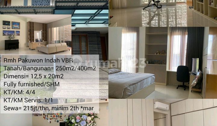 Rent: Rmh 2lt Minimalis Bgs Furnish Di Vbr Pakuwon Indah Luas 250/400m2 Hanya 215jt X 2thn. Rumah 1
