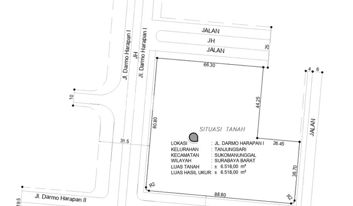 TANAH KOMERSIL RAYA DARMO HARAPAN DEKAT MARGOMULYO, SATELIT INDAH, SUKOMANUNGGAL 1