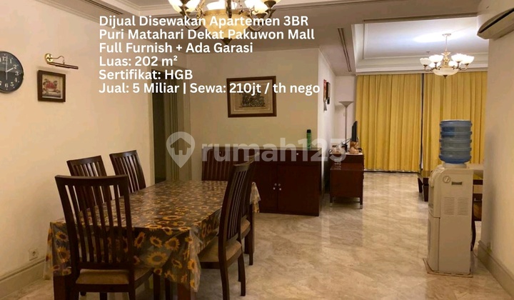 For Sale: Puri Matahari Apartment, 3 Bedrooms, Cheap, Rare, 202M2, West Surabaya
