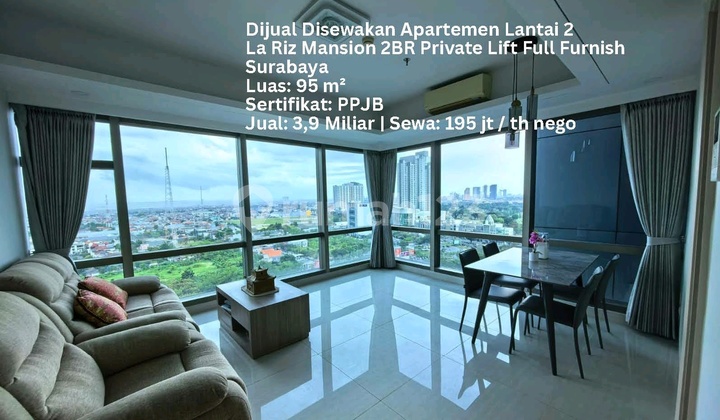 FOR SALE OR RENT LA RIZ MANSION APARTMENT 2BR 95M2 PAKUWON SURABAYA
