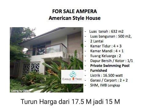 Turun Harga Rumah American Style dilengkapi pool 2 lantai di Ampera Jakarta Selatan 1