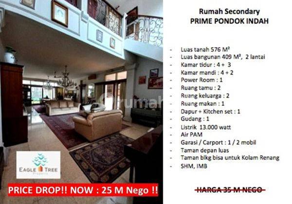 Jual Cepat Turun harga Rumah Dan halaman luas bisa buat kolam renang di Pondok Indah 1