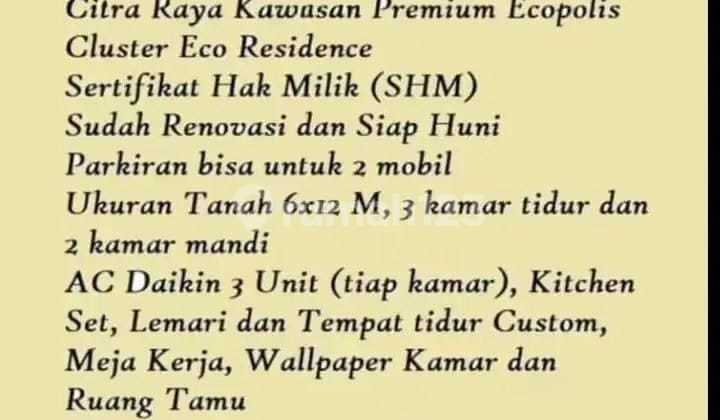 Dijual Rumah Eco residence Citra Raya Tangerang Lt 6 x 12 SHM Furnished 2