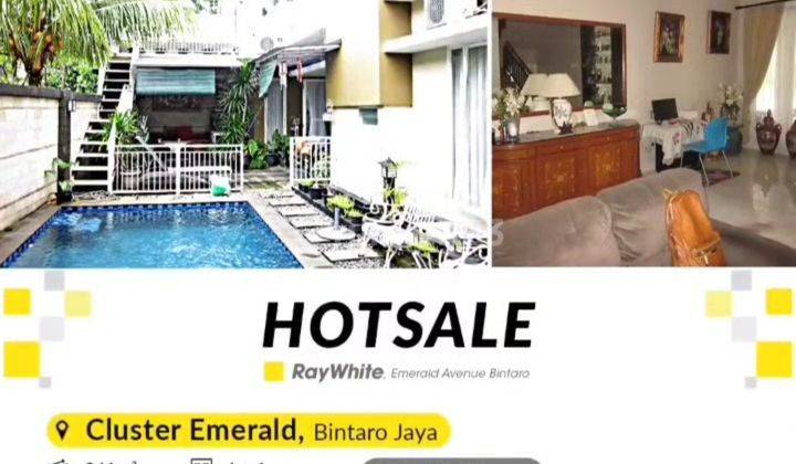 Rumah Bagus Hoek, View Taman, ada Kolam Renang di cluster Emerald Bintaro Jaya 2