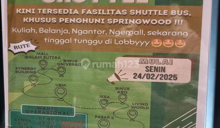 HARGA TERMASUK IPL APARTEMEN SPRINGWOOD DEKAT BINUS ALSUT 1