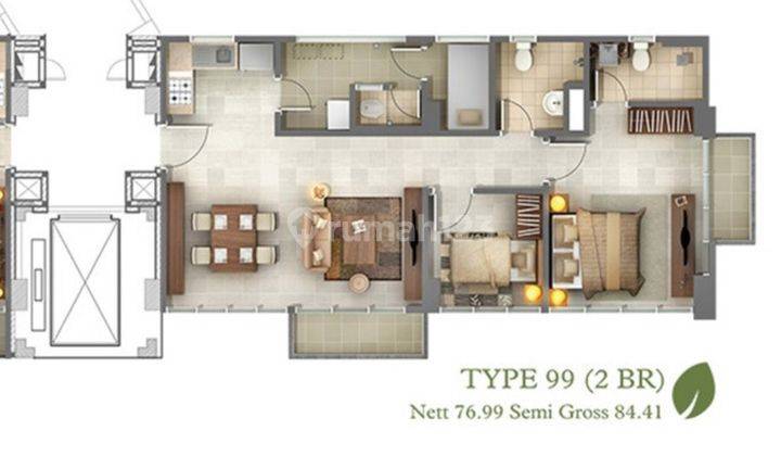 Turun Harga Apartemen Rainbow Spring Condovilla 2br 7