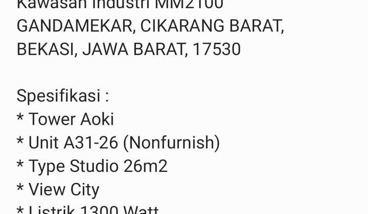 Apartemen Vasanta Innopark, Kawasan Industri Mm2100, Bekasi. 3