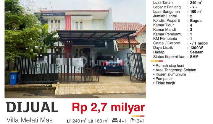 Rumah Villa Melati Mas.serpong. Dekat Itc Bsd. Sekolah Atalia 1