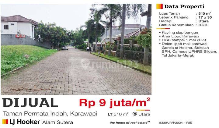 Kavling taman permata indah, Karawaci..Lokasi Strategis,Akses Tol 2